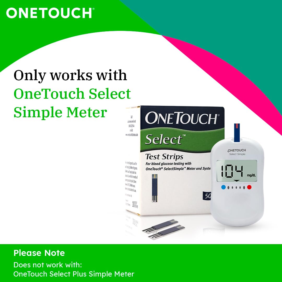 OneTouch Select Test Strips | Pack of 50 Strips | Blood Sugar Test Machine Testing Strips | Global Iconic Brand | For use with OneTouch Select Simple Glucometer