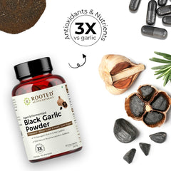 Rooted Actives Natural Garlic Capsules Aged & Fermented Black Garlic Capsules Rooted, Significantly Increases Its Beneficial Compounds | 60 Capsules 100gm 0.2lbs