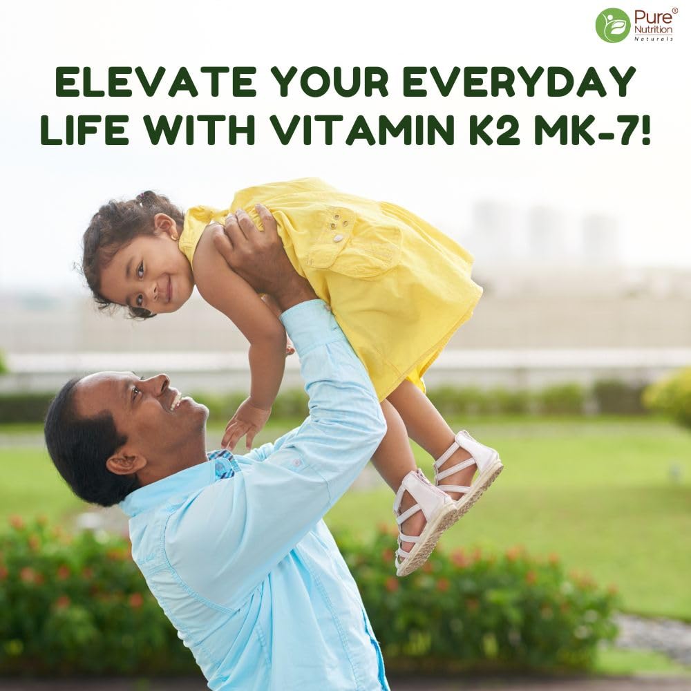 Pure Nutrition Vitamin K2 Mk-7 Supplement For Bone Health | Support Cardiovascular Wellness & Brain Health | 60 Veg Tablets , 100gm 0.2lbs