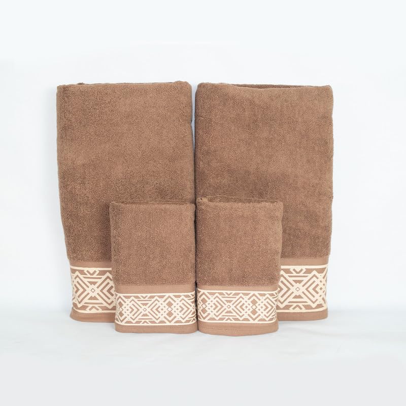 Rangoli 100% Cotton Fibre 2 Hand & 2 Bath Towel 1400 Gsm | Highly Durable & Absorbent Towel | Skin-Friendly & Quick Drying Luxury Towels (Golden Brown) - Pack Of 4