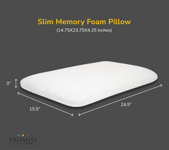 Slim Memory Foam Pillow, For Back, Side & Stomach Sleepers, White - 3 Inch Thick | Bed Pillow, Breathable, Lightweight, Removable & Washable Cover | Medium Firm Pillow - Pack Of 1