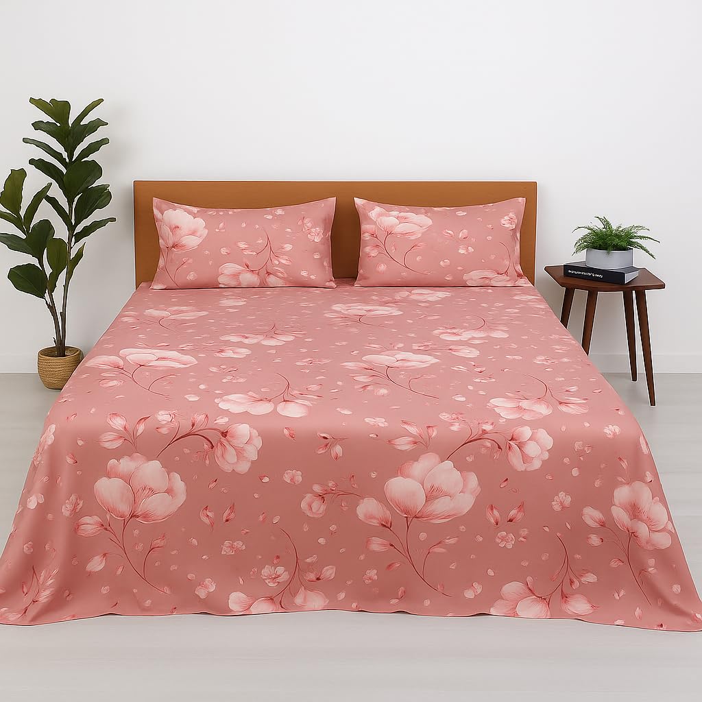 King Size Bedsheet With 2 Pillow Covers - 108 X 108 Inches, Peach | Wrinkle & Fade Resistant Bedding | Perfect For Homes, Hotels, Villas, Resorts & Guest Houses