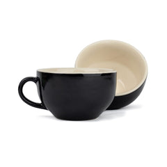 Large Ceramic Coffee Cup Set Of 2 - Black, 350ml Each | Cappuccino Cup With Glossy Finish - Large Ceramic Coffee Cup | Premium Stoneware Coffee Cup - Microwave Safe, XL Cuppa
