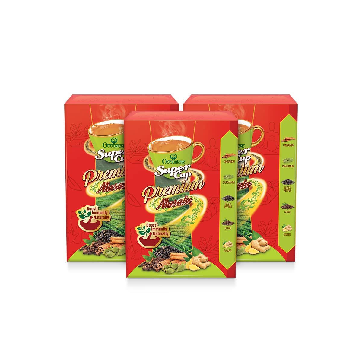 Goodricke Super Cup Premium Masala Chai - Pack Of 3 X 250gm, 8.8 Ounce Each | 100% Natural Spices - Ginger, Clove, Black Pepper, Cinnamon & Cardamom | Immunity Booster Masala Chai Patti
