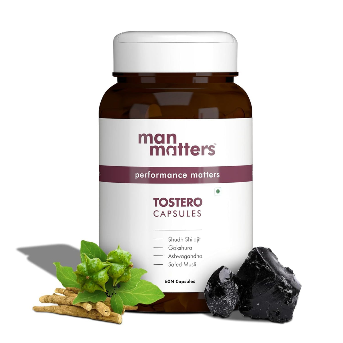 Man Matters Shilajit Ashwagandha, Gokshura, Safed Musli Capsules For Men, 20 Ayush - Approved Ayurvedic Herbs, Helps Maintain Overall Health | 60 Capsules 100gm 0.2lbs