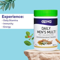 Oziva Natural Multivitamin For Men With Ashwagandha, Akarkara & Choline For Daily Stamina Strength & Energy | 60 Vegetarian Tablets , 100gm 0.2lbs