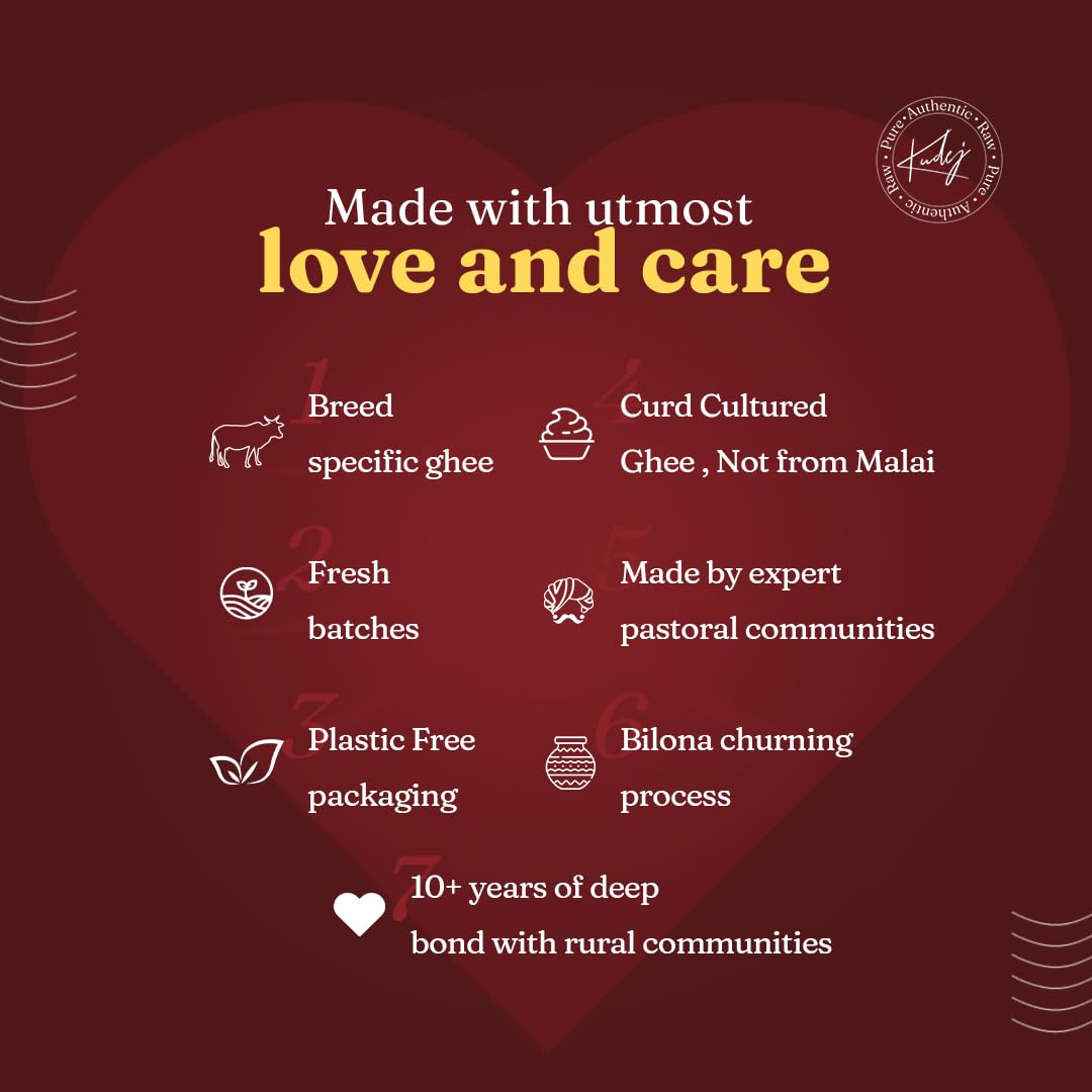 Organic Desi Kankrej A2 Pure Cow Ghee By Kudej | High In Vitamins A, D & Healthy Bilona Method Desi Ghee | 1 Litre (500ml * 2) 33.8 Ounce | Jar Pack