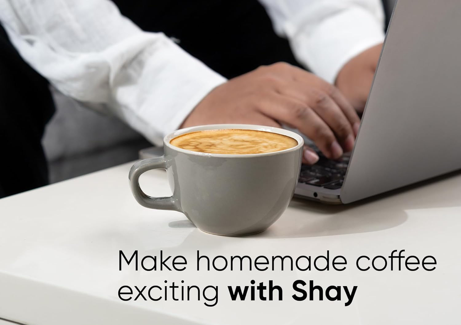 Large Ceramic Coffee Cup Set Of 2 - Grey, 300ml Each | Cappuccino Cup With Glossy Finish - Large Ceramic Coffee Cup | Premium Stoneware Coffee Cup - Microwave Safe