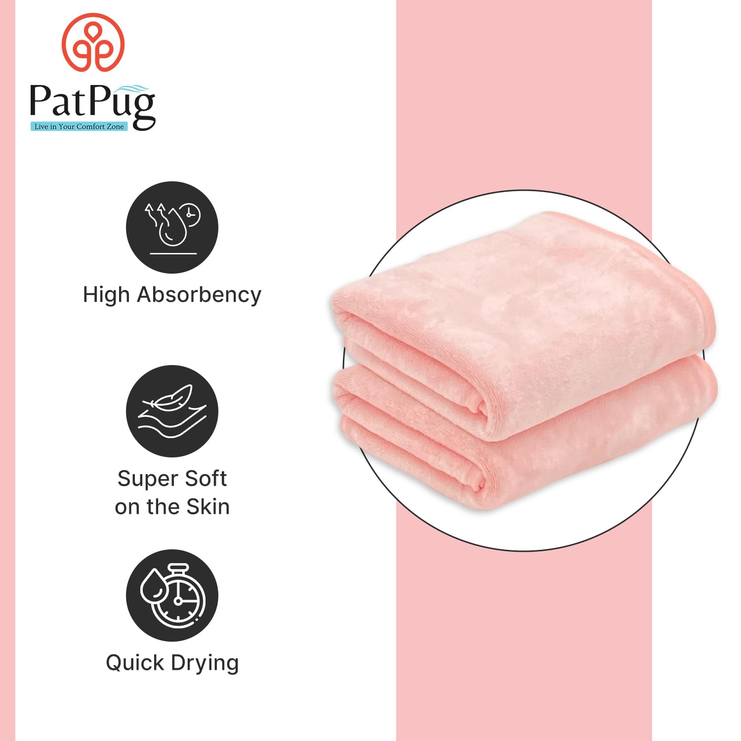 Patpug Ultra Soft Microfiber Hand Towel 400 | Comfortable, Fade Resistant, Highly Absorbent, Quick Drying Towel (Baby Pink) - 2 Piece