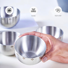 Designer Chrome Stainless Steel Katori Set Of 6 - Zenith Series | Luxury Gift Collection - Multipurpose Vati & Bowl | Dishwasher Safe - Dinnerware & Tableware