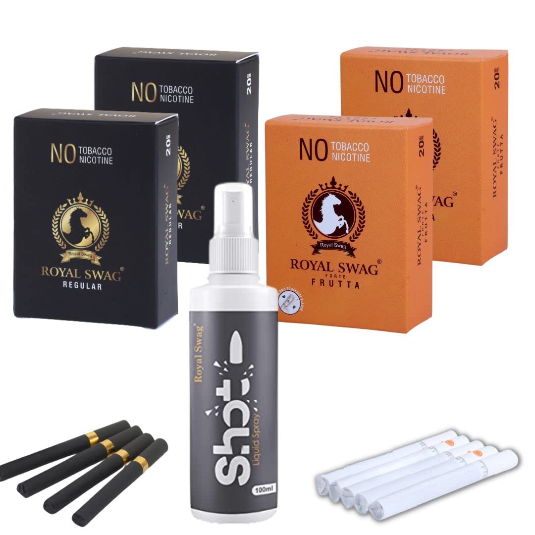 Royal Swag Herbal Cigarette Regular, Frutta Flavoured 80 Sticks 100% No Nicotine & No Tobacco - Smoking Cessation With Natural 100ml Shot Anti Addiction Spray | Pack Of 80