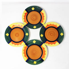 Hand Painted Boho Fiesta Ceramic Quarter Plates Set Of 4 | Small Side Plates For Dinner & Snacks - 7 Inch, 4 Pieces, Microwave Safe