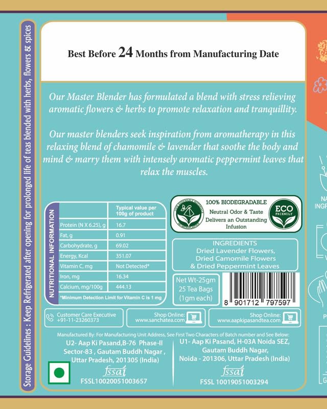 San-Cha Stress Relief Herbal Tea - 25 Biodegradable Herbal Tea Bags | Calms The Mind & Reduces Anxiety - Zero Caffeine, Environment Friendly