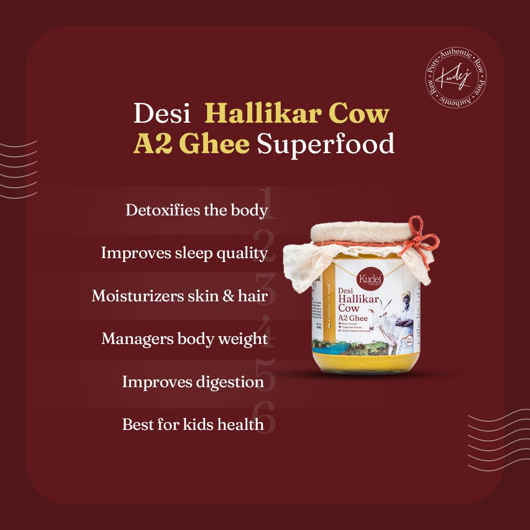 100% Pure Desi Hallikar A2 Cow Ghee By Kudej | Rich In Nutrients Healthy Desi Ghee Helps To Skin & Hair | (500ml) 16.9 Ounce | Jar Pack