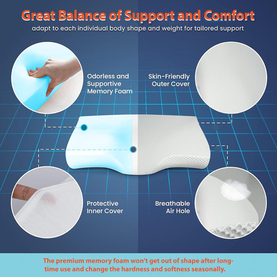 Premium Orthopedic Cool Gel Memory Foam Pillow For Neck Pain Relief, Model - Butterfly | For Head & Shoulder Pain Relief, Use For Head, Back, Neck | Comfortable Pillow - Pack Of 1