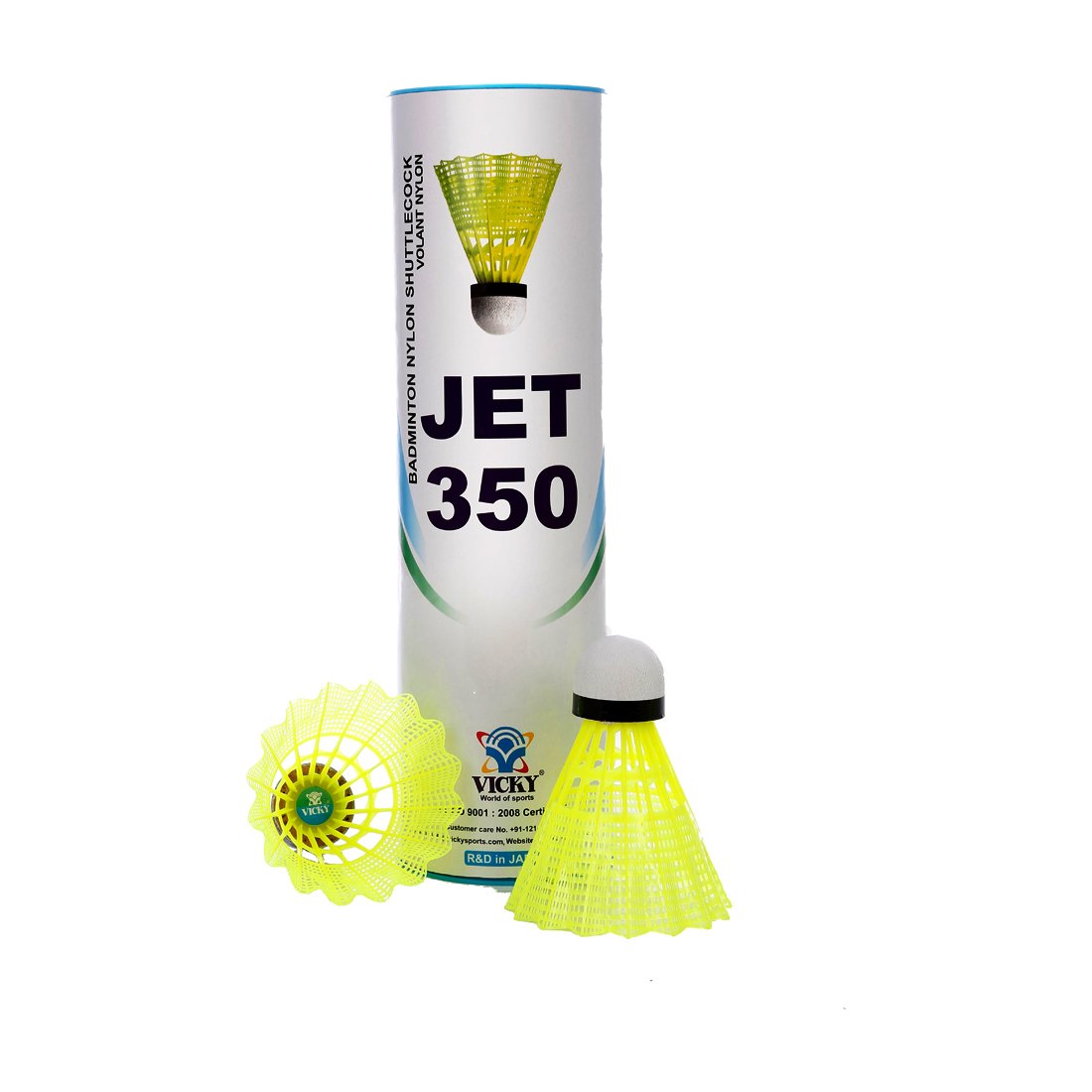 Vicky Jet 350 Nylon Badminton Shuttlecock Yellow , Shuttle Skirt Material | Pack Of 6