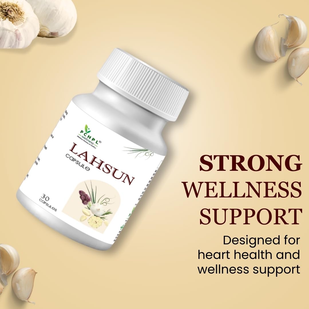 Pchpl Wellness Lahsun Capsules, Immune Support & Heart Health Supplement, Manage Blood Pressure, Cholesterol & Lowers Plasma Lipid Levels | 30 Pure Garlic Capsules 50gm 0.1lbs