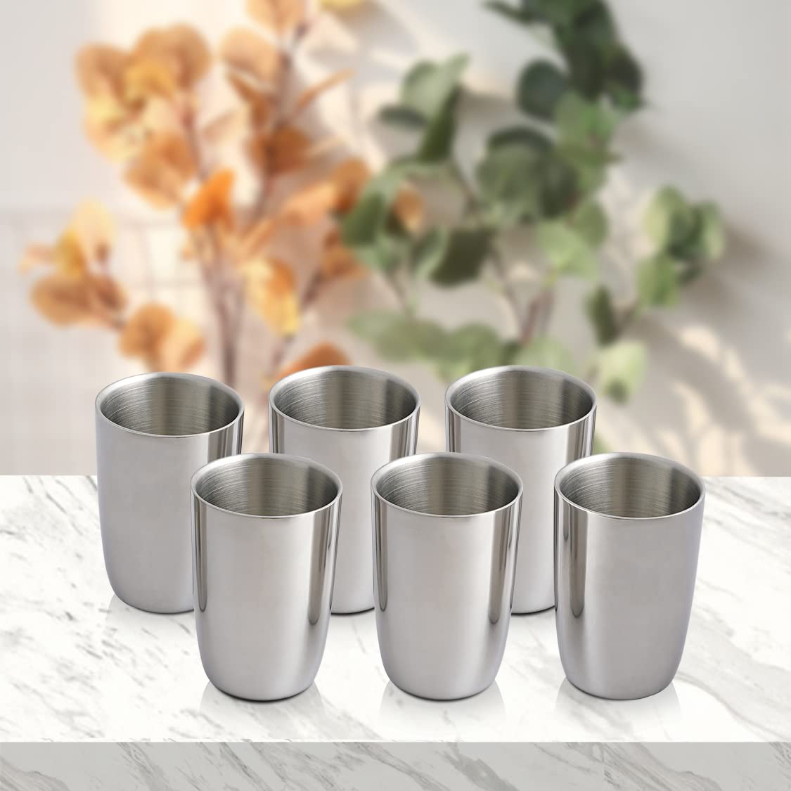 High Grade Stainless Steel Nikki Double Wall Glass Set Of 6 - Silver, 40ml Each | Easy To Clean & Dishwasher Safe