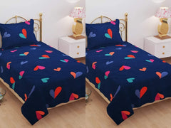 Combo 2 Single Bed With 2 Pillow Covers - 60 X 90 Inches, Dark Blue | Premium Cotton Material - Skin Friendly & Long Lasting | Super Soft 300 Thread Count