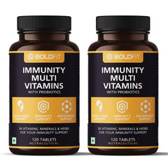 Boldfit Multivitamin For Men & Women With Probiotics Vitamin C, E, Zinc - For Immunity, Biotin, Healthy Hair, Skin & Nails | 120 Tablets , 250gm 0.5lbs , Each Pack Of 2