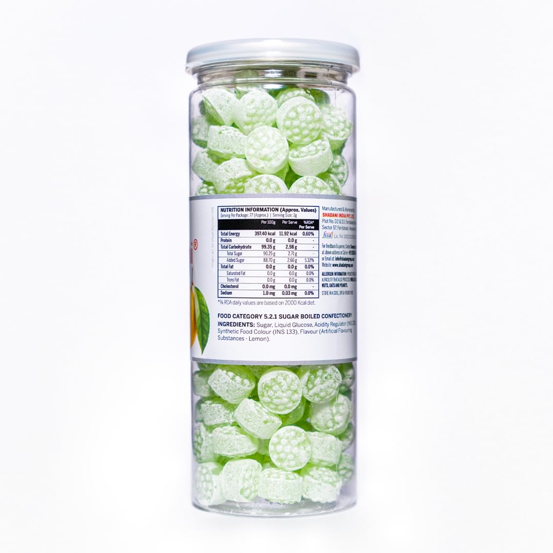 Shadani Lemon Candy 230gm, Tangy Lime Flavored Toffees
