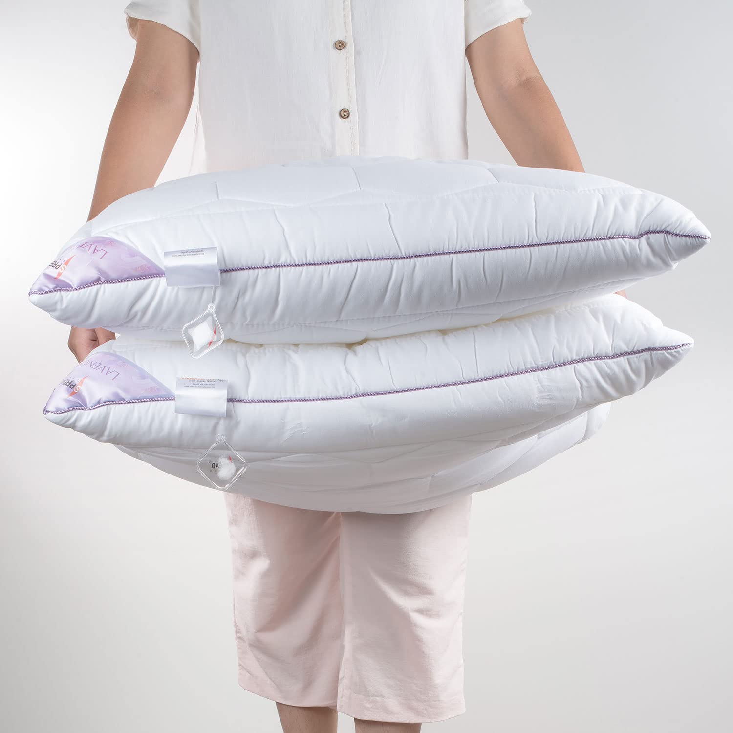 Lavender Suede Fabric Pillow With Microfiber Filling Pillow, White, Size - 45 X 68 Cm | Perfect For Side Sleepers, Back & Stomach Sleepers | Hypoallergenic, Bed Pillow - Pack Of 2
