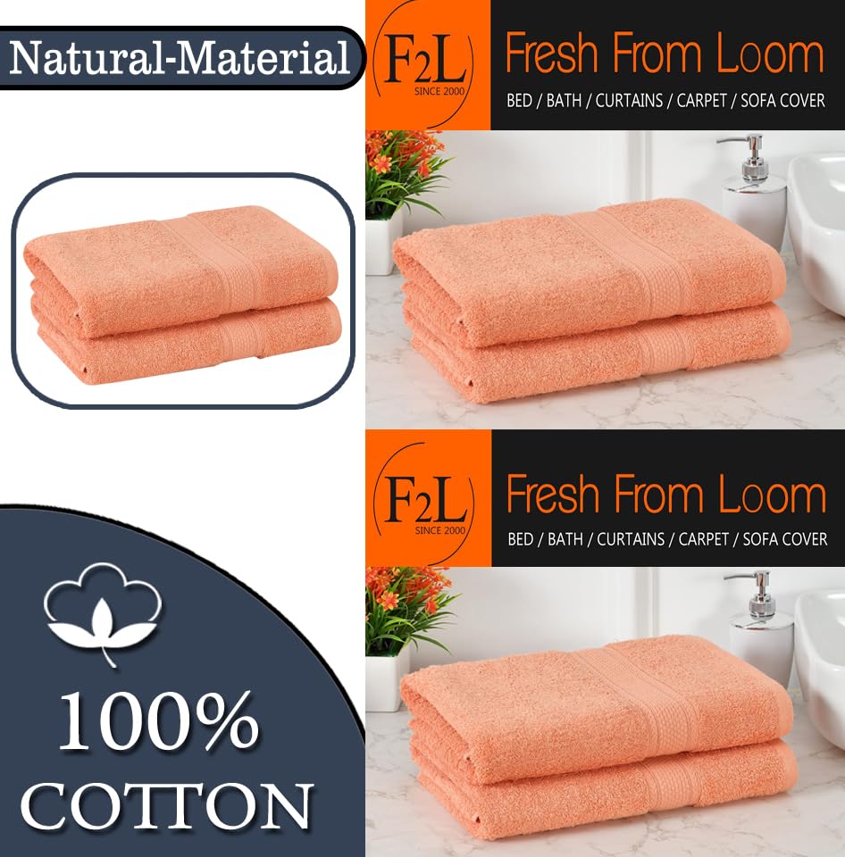 Fresh From Loom Luxury Edition Egyptian 100% Pure Cotton Bath Towel 1200 Gsm | High Water Heavy Soft Dual Stitched Bath Towel (Salmon) - 2 Pcs