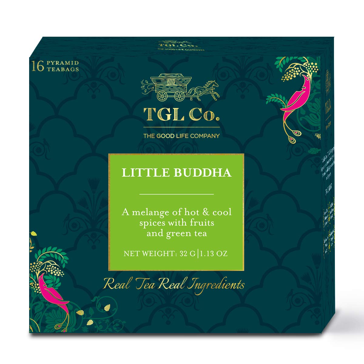 TGL Co. Little Buddha Green Tea - 16 Pyramid Tea Bags, 32gm, 1.1 Ounce | Rich In Anti Oxidant, Improve Digestion - Medium Caffeine, No Artificial Flavor