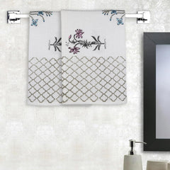 Urbano Homz 100% Cotton Large Size 2 Piece Waffle Weave Hand Towel 200 Gsm | Set In Beautiful Paisley Design (Teal & Pink Flowers)