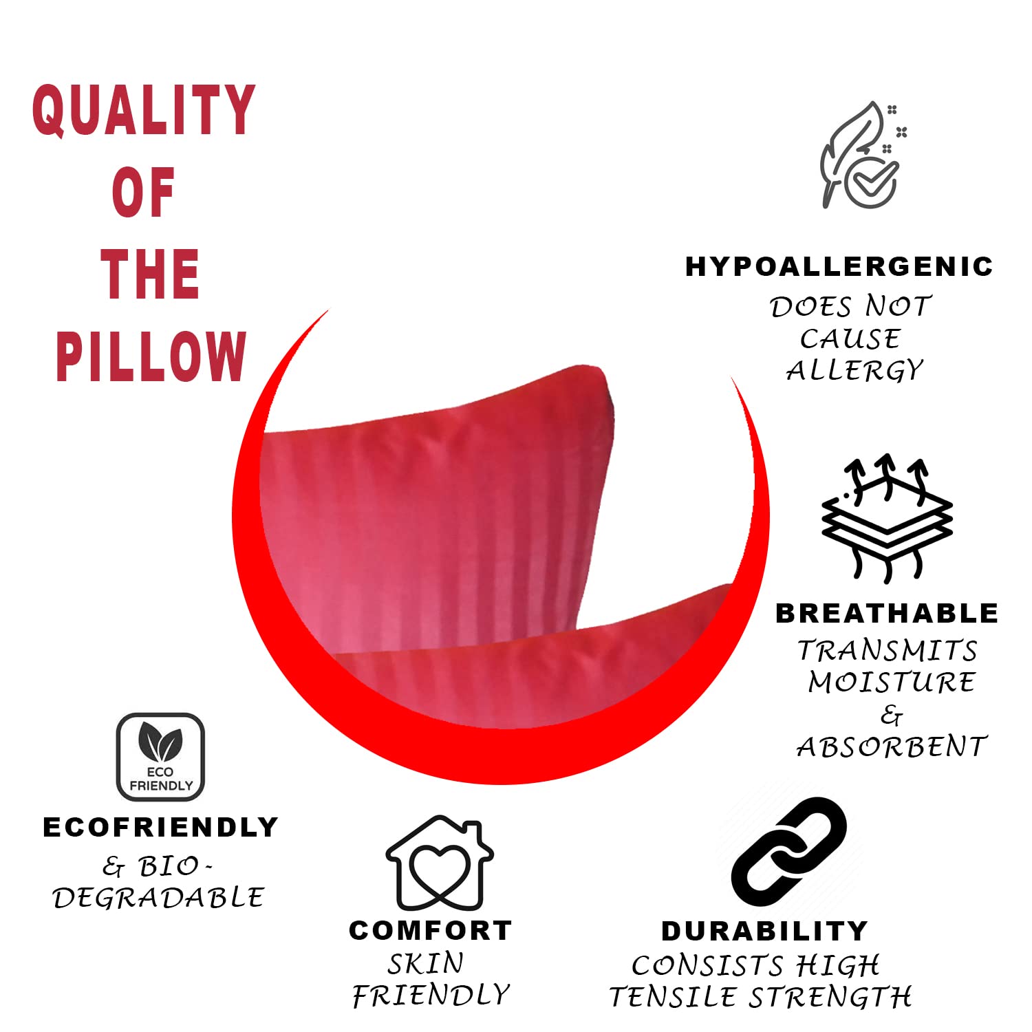 Premium Hotel Quality Soft Polyester Blend Fiber Pillow, Maroon - 16x24 Inch | Standard Size, Neck Support, Washable, Removable Cover | Bed Pillow, Comfortable Pillow - Set Of 2