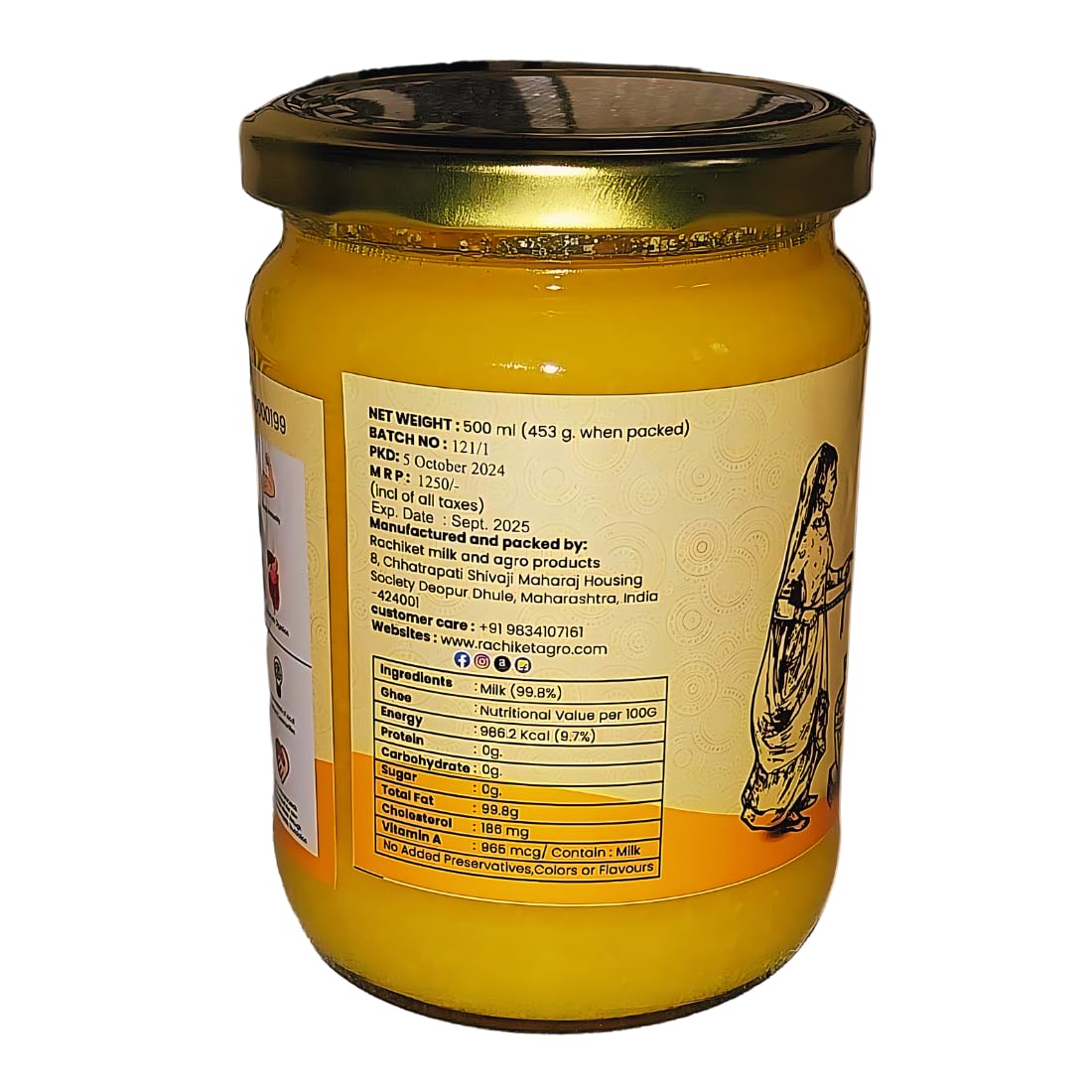Premium Natural A2 Gir Cow Ghee By Rachiket | Rich In Nutrients & Healthy Fats Bilona Cow Ghee Good For Brain Health | 1 Litre (500ml * 2) 33.8 Ounce | Jar Pack