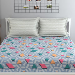 Bedsheet For Queen Size Bed With 2 Pillow Covers - 90 X 100 Inches, Multicolor | Soft, Breathable, Wrinkle Free & Fade Resistant
