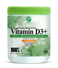 Lazal Plant Based Vitamin D3+ With Calcium, Vitamin K2 & Mk-7 For Stronger Bones, Joints & Muscles For Men & Women | 150 Capsules , 200gm 0.4lbs
