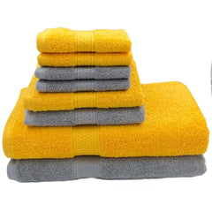 Patpug 100% Indian Cotton Plush Towel Set 2000 Gsm | Highly Absorbent, Fade Resistant, Quick Drying 2 Bath, 2 Hand & 4 Face Towel (Silver Grey & Sunrise Yellow) - 8 Piece