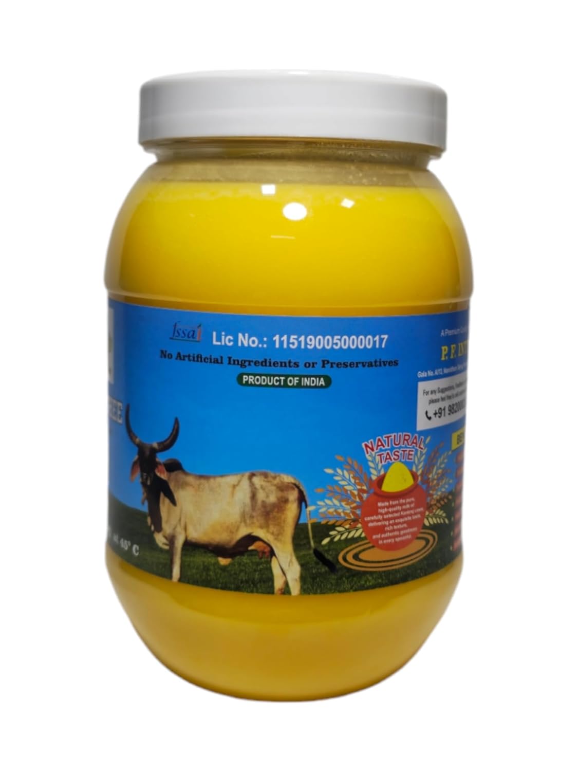 Organic Pure Cow Desi Ghee (Kankrej) Ghee By Pracheen Fresh | Natural & Healthy Protein Fiber Desi Cow Ghee Perfect For Parathe | (1 Litre) 33.8 Ounce | Jar Pack