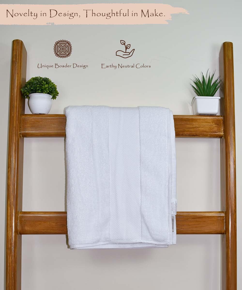 Rangoli Soft Absorbent Durable Towels Earthly Egyption Cotton Plush Oversized Large Size Bath Towel 1200 Gsm (White)- Pack Of 2
