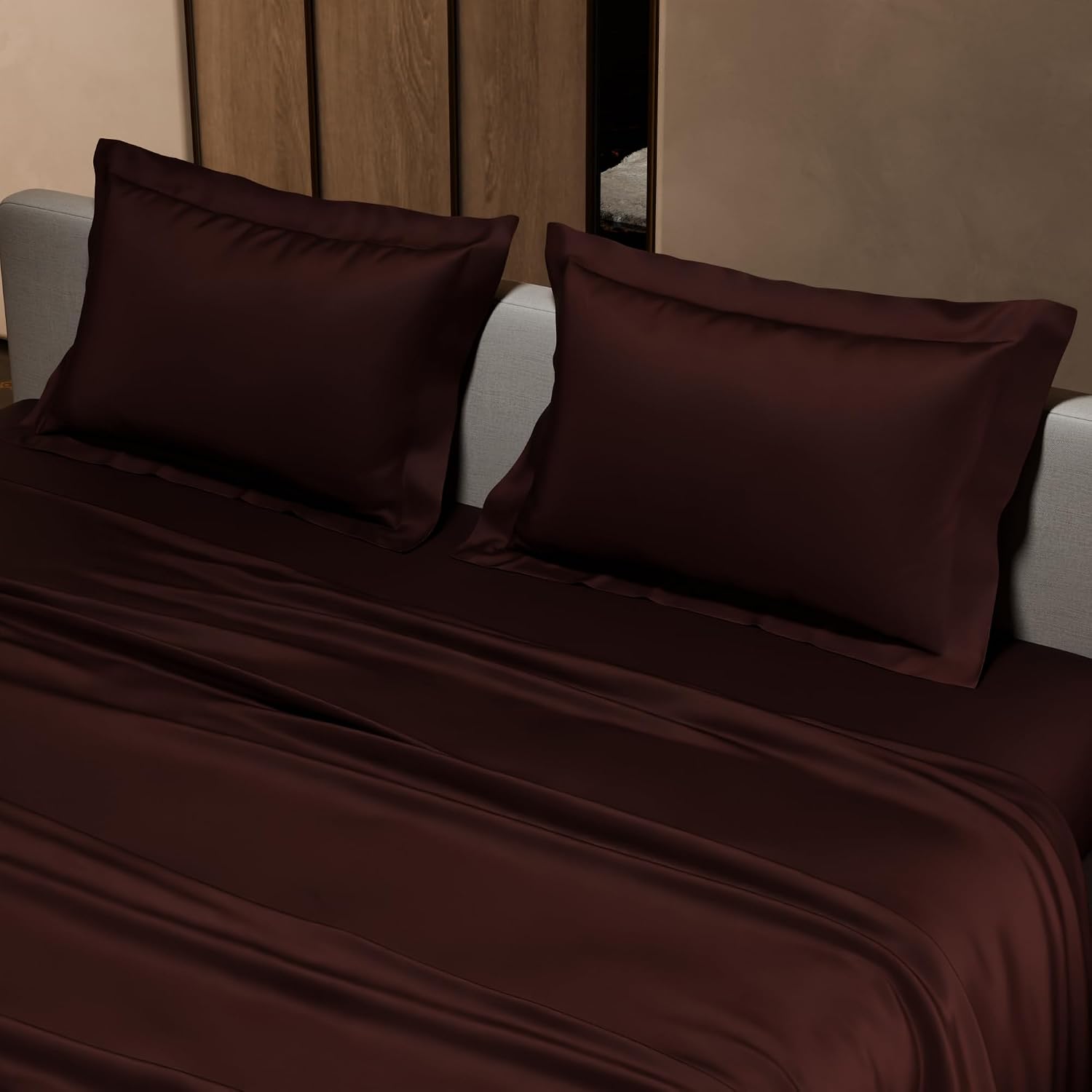 Satin Bedsheet King Size Bed With 2 Pillow Covers | 90 X 108 Inches, Hot Chocolate | Premium Bedding Set, Gifts For Couples, Wedding, Anniversary