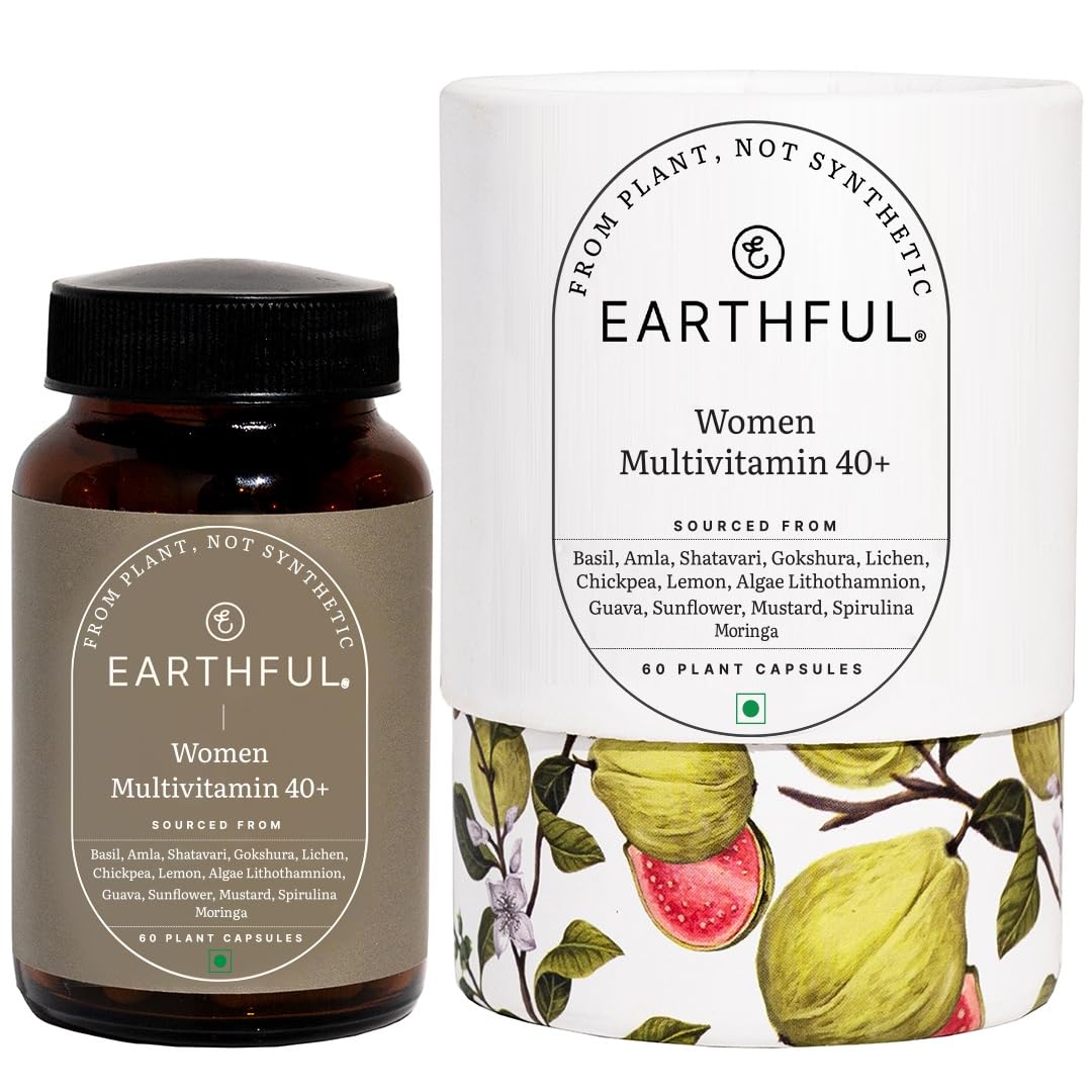 Earthful Multivitamin For Women 40+ Nearing Menopause , For Improved Immunity, Hormonal Health, Skin, Hair & Bone Health, 100% Natural With 12 Vital Vitamins, Herbs | 60 Capsules, 200gm 0.4lbs