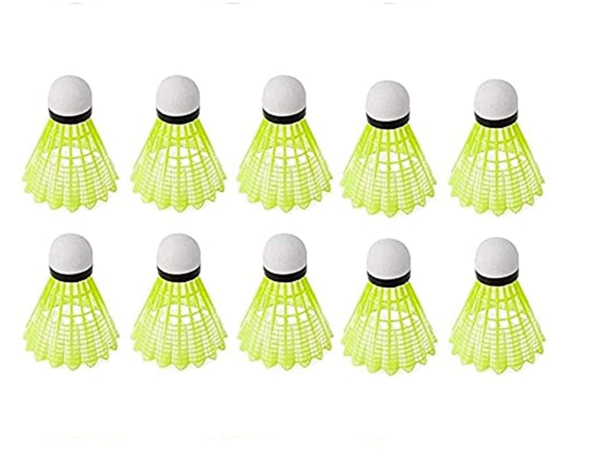 Spiro Badminton Nylon Shuttlecock , With A Unique Hybrid Base Cork | Green , Pack Of 10 , Playing Level - Beginner