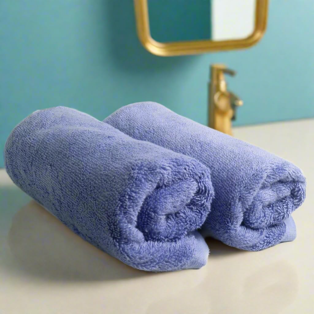 Heelium Bamboo Hand Towel 600 Gsm | Ultra Absorbent & Anti-Bacterial 3x Softer Than Cotton Towels | Pack Of 2 - Iris