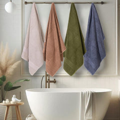Mush Hearth & Haven Bamboo Large Size Bath Towels 1800 Gsm | Bamboo Bath Towel Soft, Highly Absorbent & Quick Dry (Moon Grey, Olive, Slate Grey & Desert) - Pack Of 4