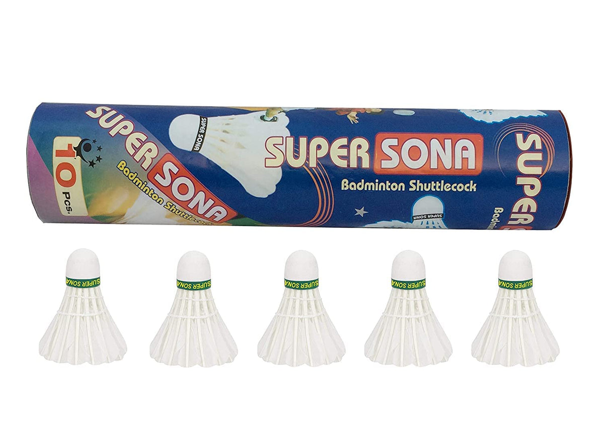 Vins Super Sona Adminton Feather Shuttlecock With Eva Bottom | White , Pack Of 10