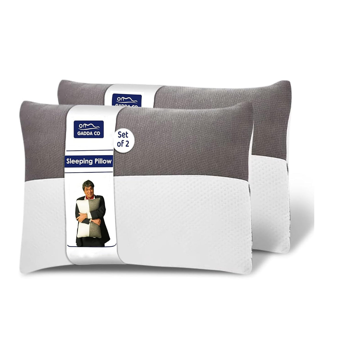 Soft & Fluffy Bed Pillows, Hollow Fiber Sleeping Pillow With Zip - 24 X 16 Inch | White & Grey, Microfiber Fill, Comfortable & Durable, Bed Pillow | Neck Support, Cooling - Set Of 2