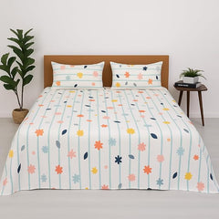 Microfiber Bedsheet For King Bed Include Pillow Covers - 108x108 Inches, White | Flowers Design Cooling & Breathable Ultra-Comfortable Bedding Set