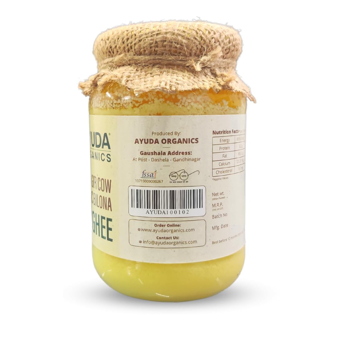 100% Natural A2 Desi Cow Ghee By Ayuda | Traditional Homemade Curd Churned Healthy Pure Desi Ghee Good For Boost Immunity | (1 Litr) 33.8 Ounce | Jar Pack