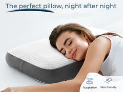 Cooling Gel Memory Foam Pillow, Cervical Pillow, White & Grey, Size - 24 X16 X 3.5 Inch | For Relieving Neck & Shoulder Pain With Free Pillow Cover | Back, Stomach Sleepers - Set Of 2