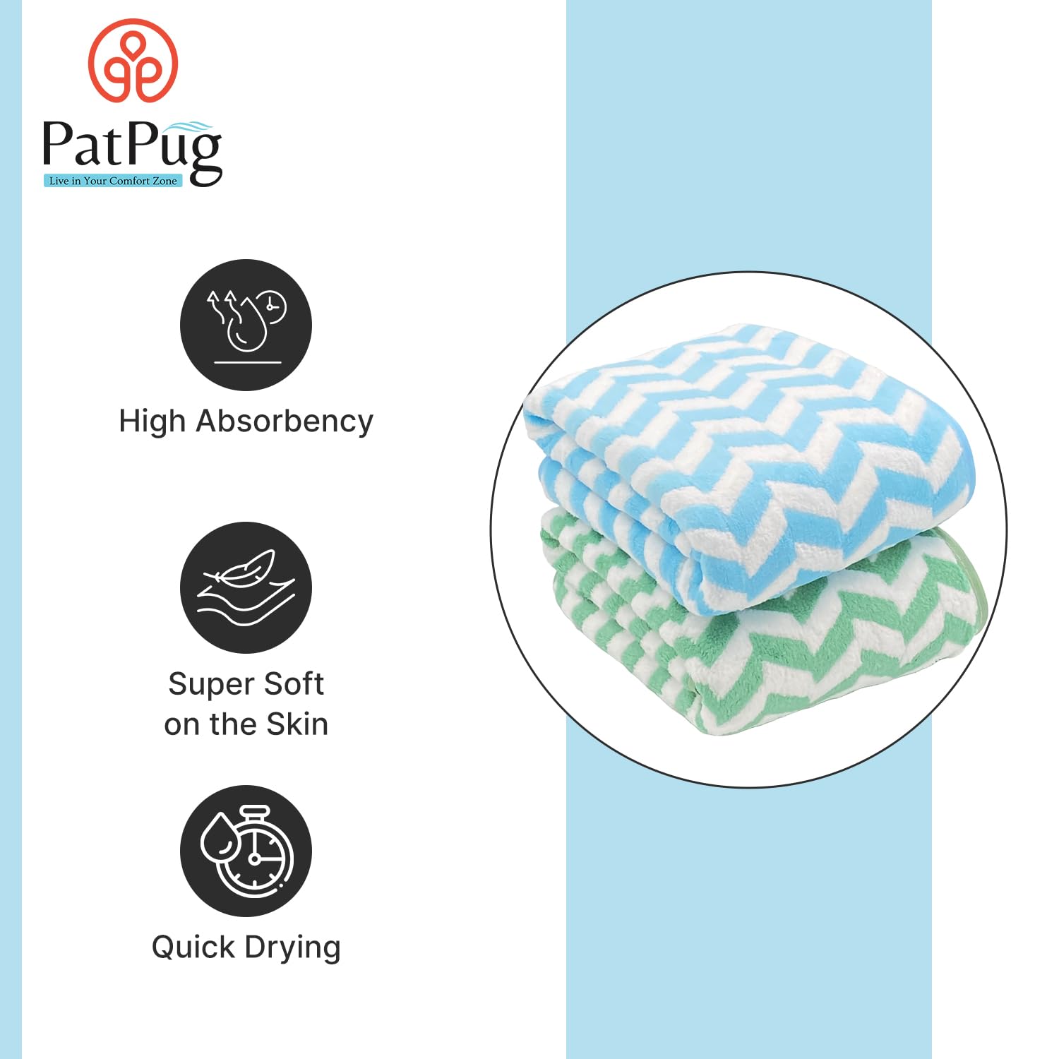 Patpug Coral Microfiber Ultrasoft Comfortable Highly Absorbent Quick Drying Large Bath Towel 700 Gsm (Green & Blue)- Pack Of 2