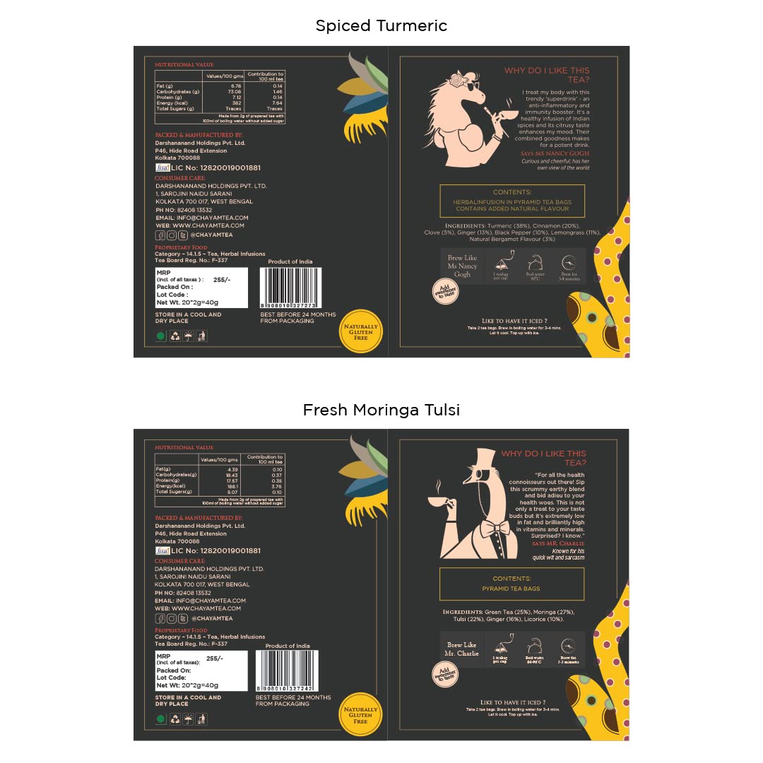 Chayam Detox & Immunity Tea Combo Pack Of 2 X 20 Tea Bags - Spiced Turmeric + Fresh Moringa Tulsi Tea | Rich In Antioxidants, Low Caffeine, Gluten Free