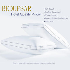 Bed Pillows For Sleeping, Queen Size Pillows, Soft Pillow, White - 20x30 Inch | Supportive Gusseted Pillows For Side & Back Sleepers, Cooling Down Alternative Fluffy Soft Pillow - Set Of 2