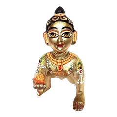 Ashtadhatu Brass Laddu Gopal Idol, Designing & Painting Bal Gopal, Gold, Metal Idol - 5 Inch Height, Handmade, Laddu Gopal Kishan, Baby Krishna, Thakur Ji Murti, Statue